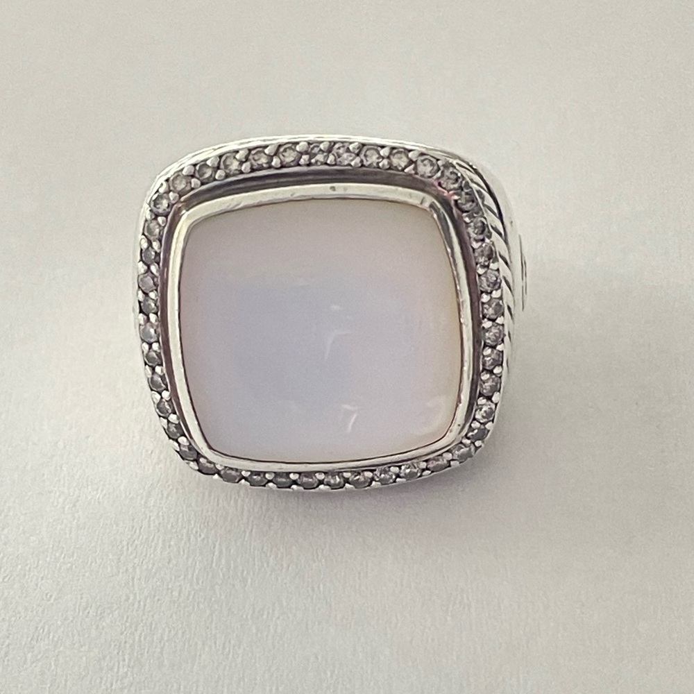 David Yurman solid shank 14mm mother of pearl & diamond. Albion Ring -size 6.